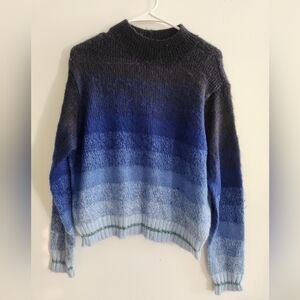 American Eagle Blue Ombre Mock Neck Pullover Sweater Acrylic Knit Large Vintage